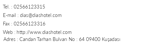 Dias Hotel telefon numaralar, faks, e-mail, posta adresi ve iletiim bilgileri